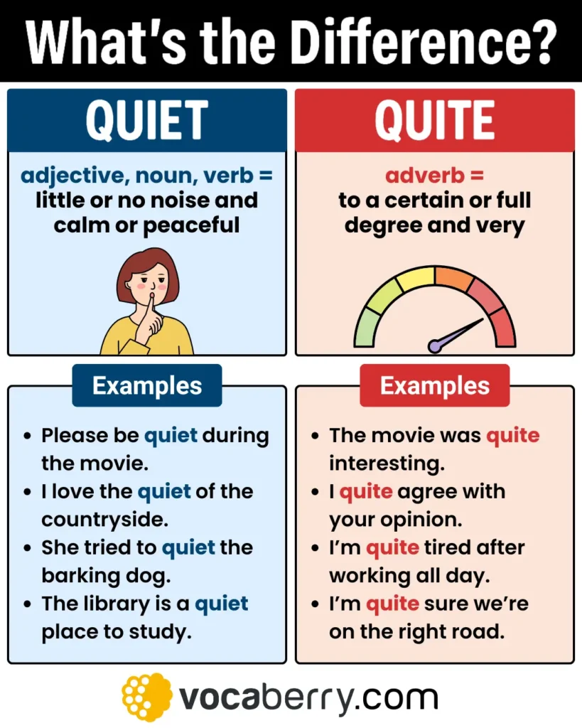 quiet-vs-quite-in-english-grammar-what-is-the-difference-between-quite-and-quiet-meaning-usage-definition-examples-learn-english-vocabulary-lesson-esl-vocaberry