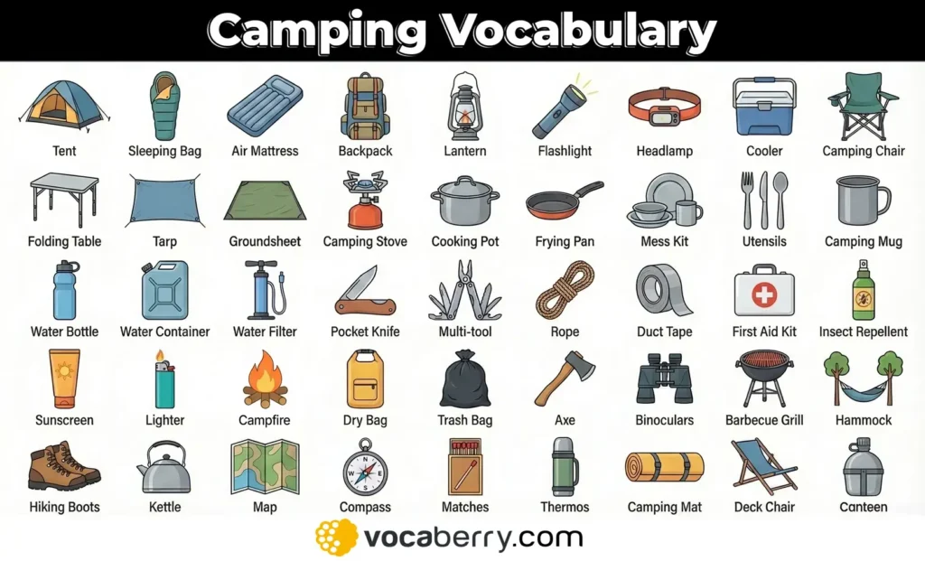 camping-vocabulary-words-in-english-45-camping-equipment-names-with-meanings-and-examples-learn-english-vocabulary-lesson-esl-vocaberry
