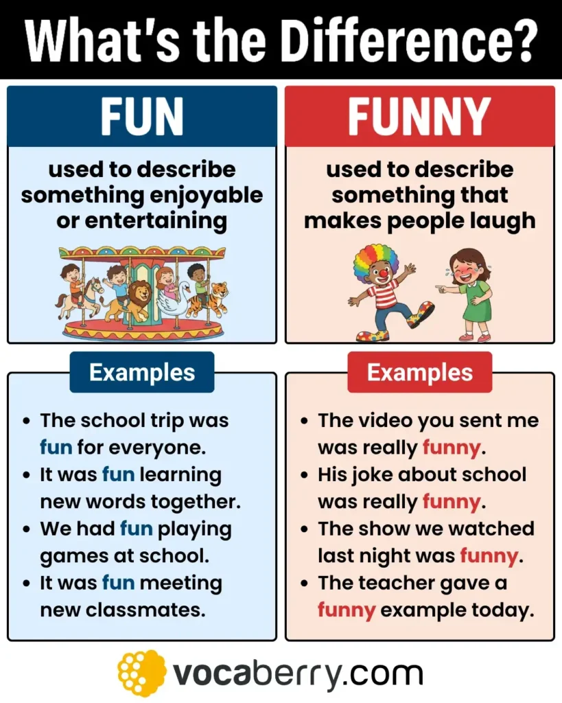 fun-vs-funny-in-english-what-is-the-difference-between-fun-and-funny-meanings-examples-learn-english-vocabulary-lesson-esl-vocaberry