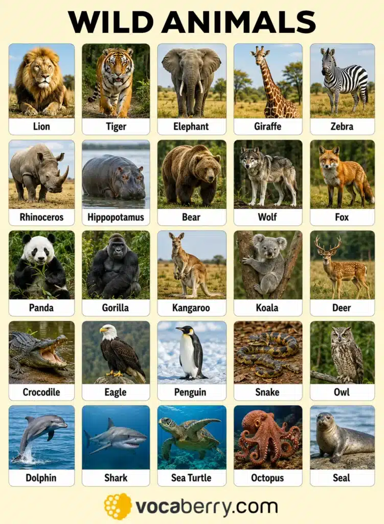 wild-animals-in-english-wild-animal-names-the-list-of-wild-animals-with-pictures-learn-english-vocabulary-lesson-esl-vocaberry